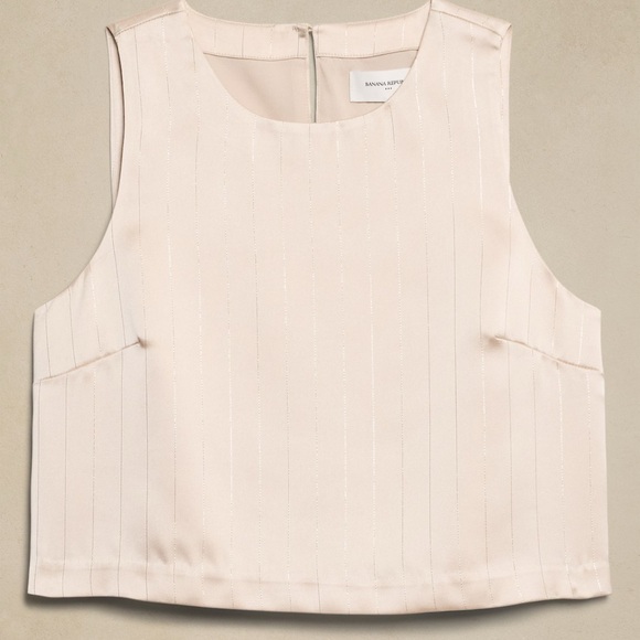 Banana Republic Lurex Cropped Shell Cream Sleeveless Top - Picture 1 of 7